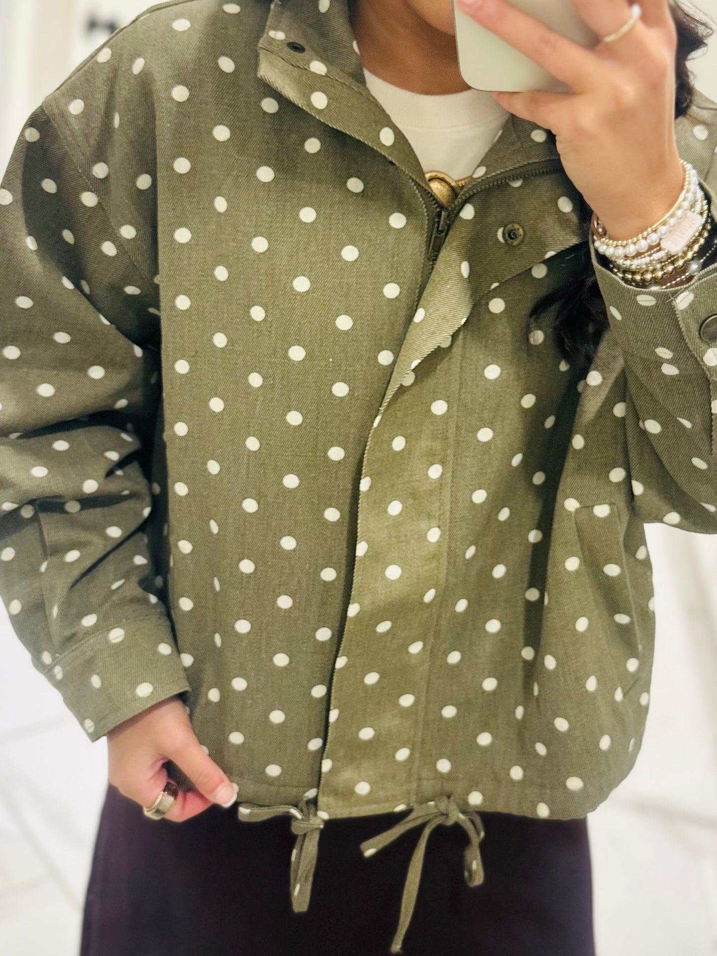 The Reese Olive Polka Dot Jacket