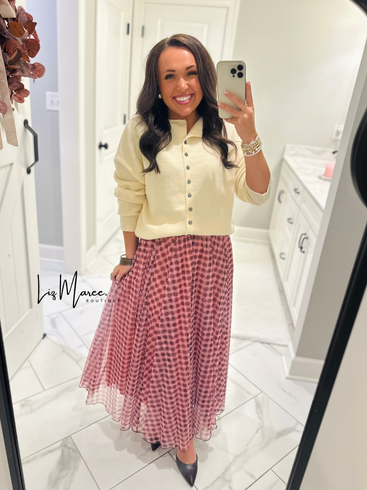The Ada Pink + Brown Gingham Maxi Skirt