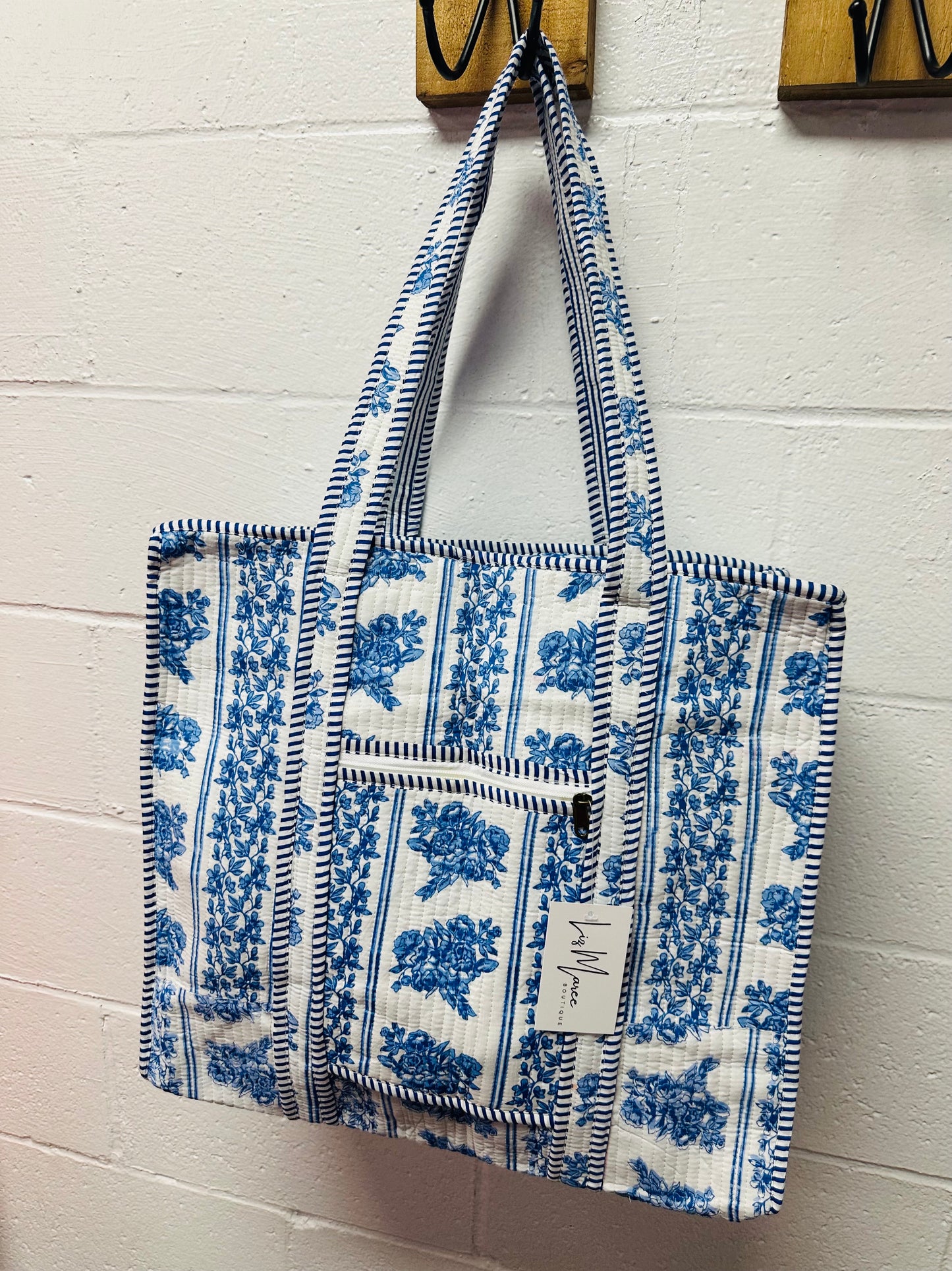 The Blue + White Floral Quilted Tote Bag