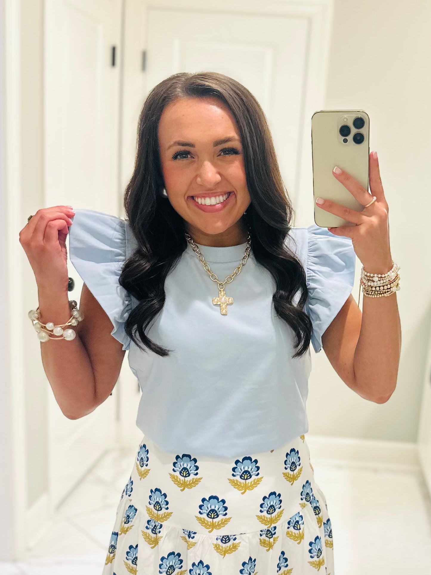 The Tillie Baby Blue Ruffled Sleeve Top