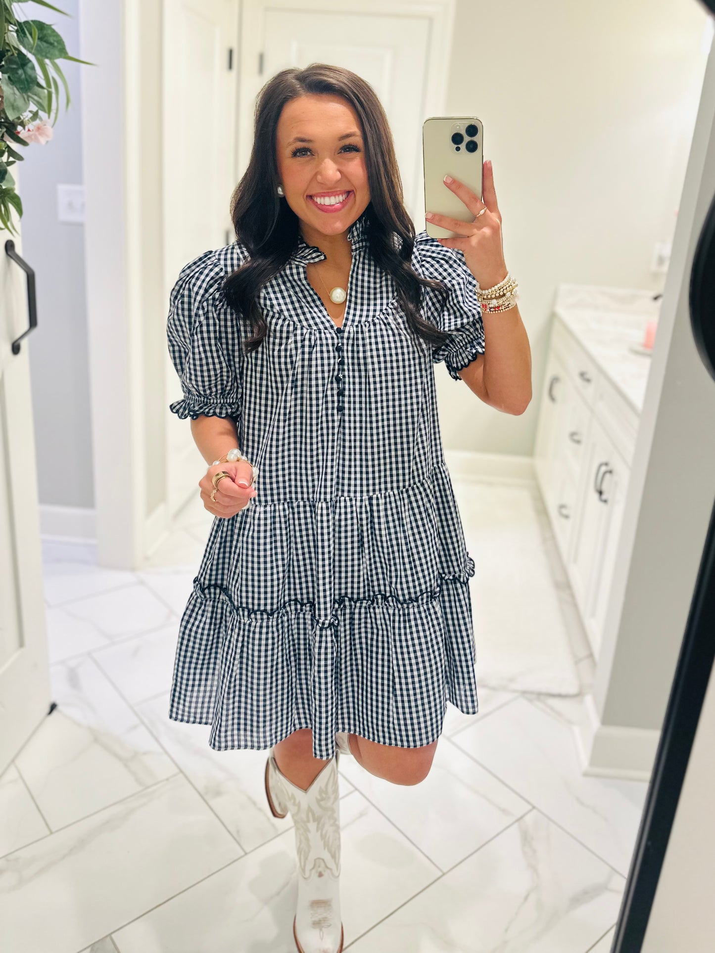The Dixie Navy Gingham Dress