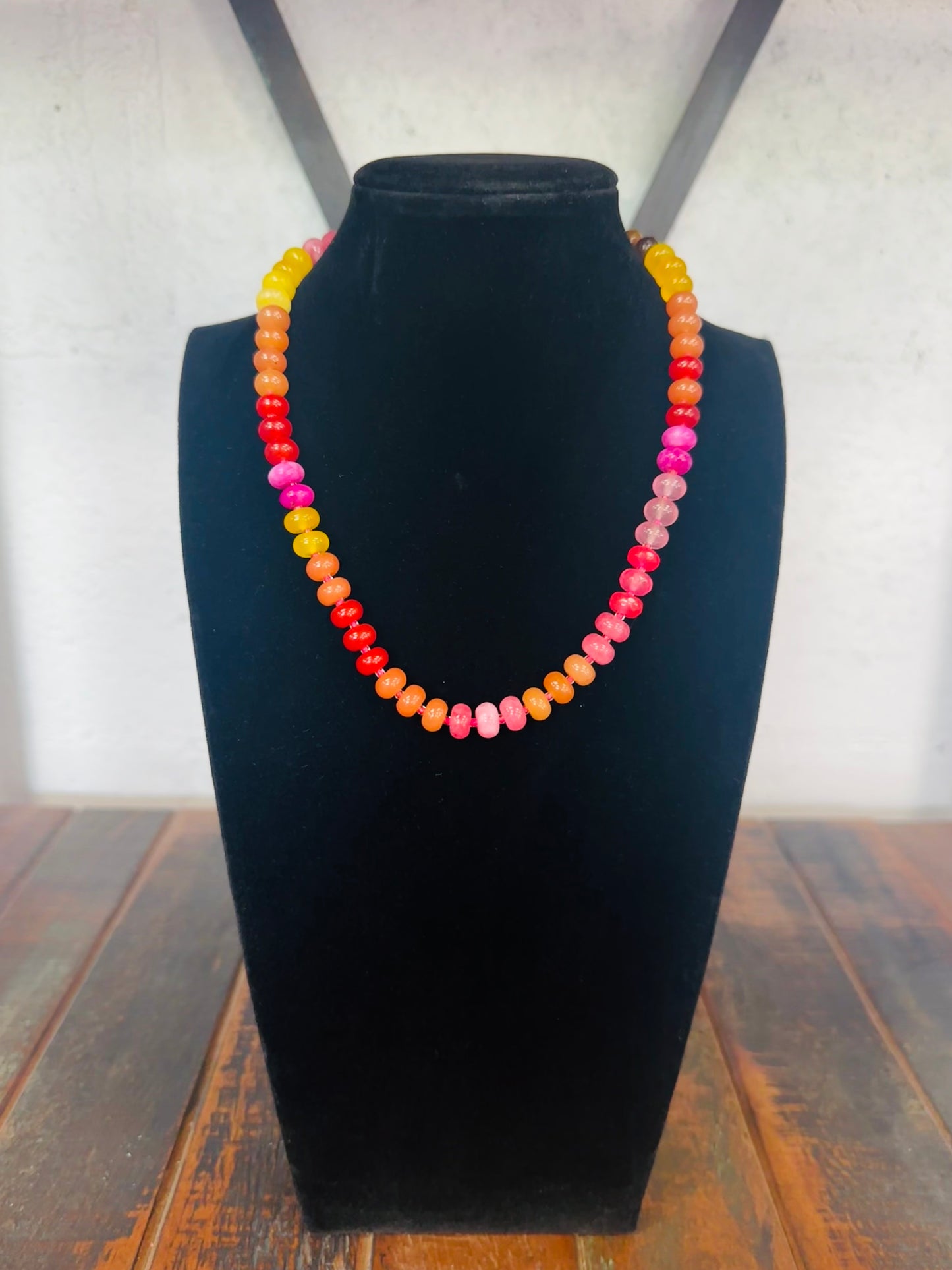Red Multi Rondelle Stone Necklace