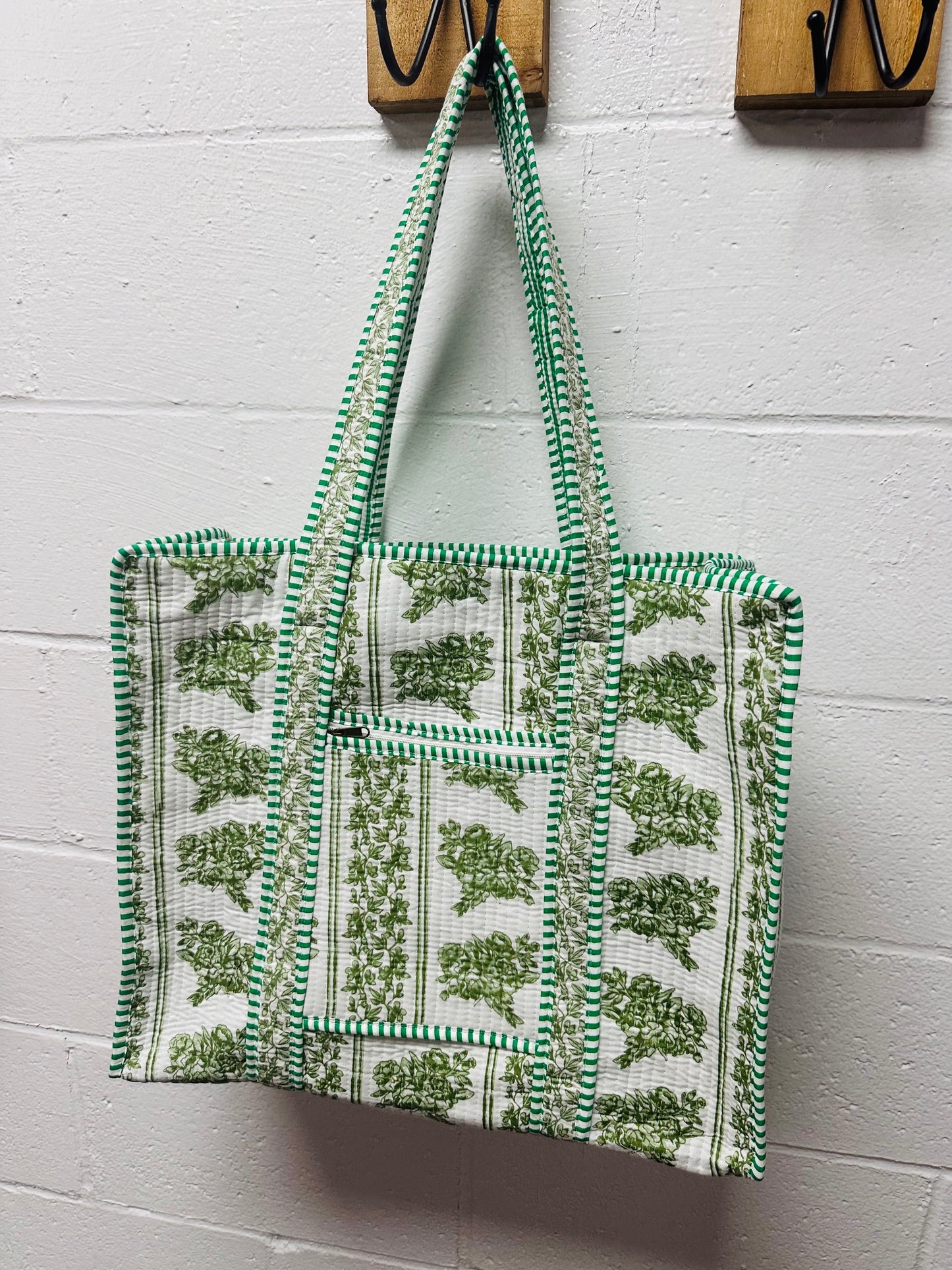 The Green + White Floral Quilted Tote Bag
