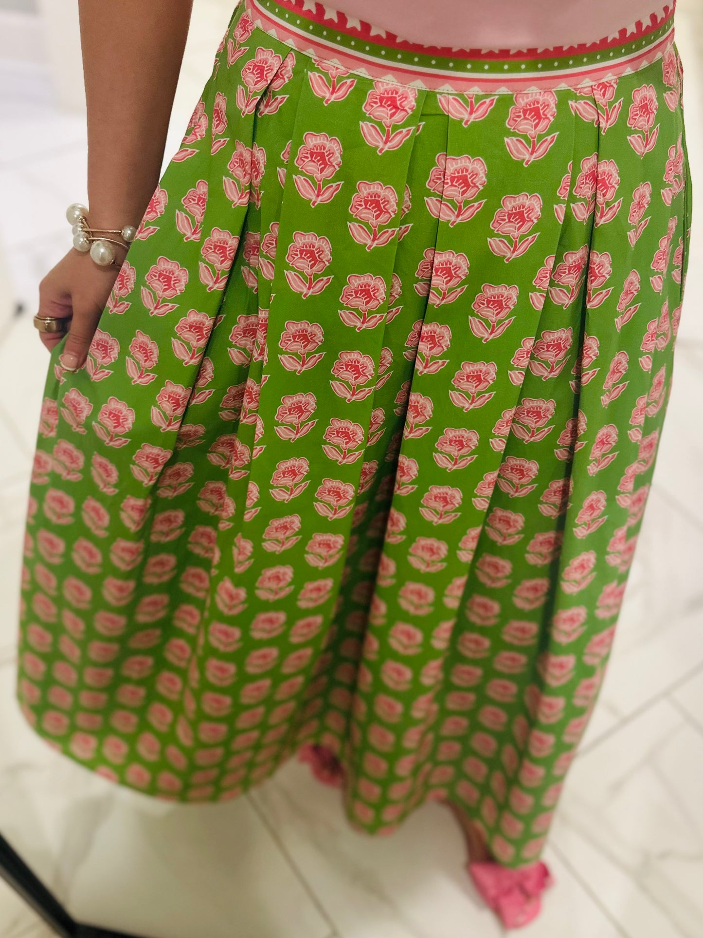 The Sophie Green Floral Midi Skirt