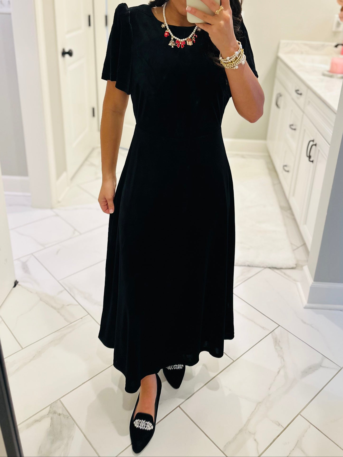 The Mary Black Velvet A-line Midi Dress