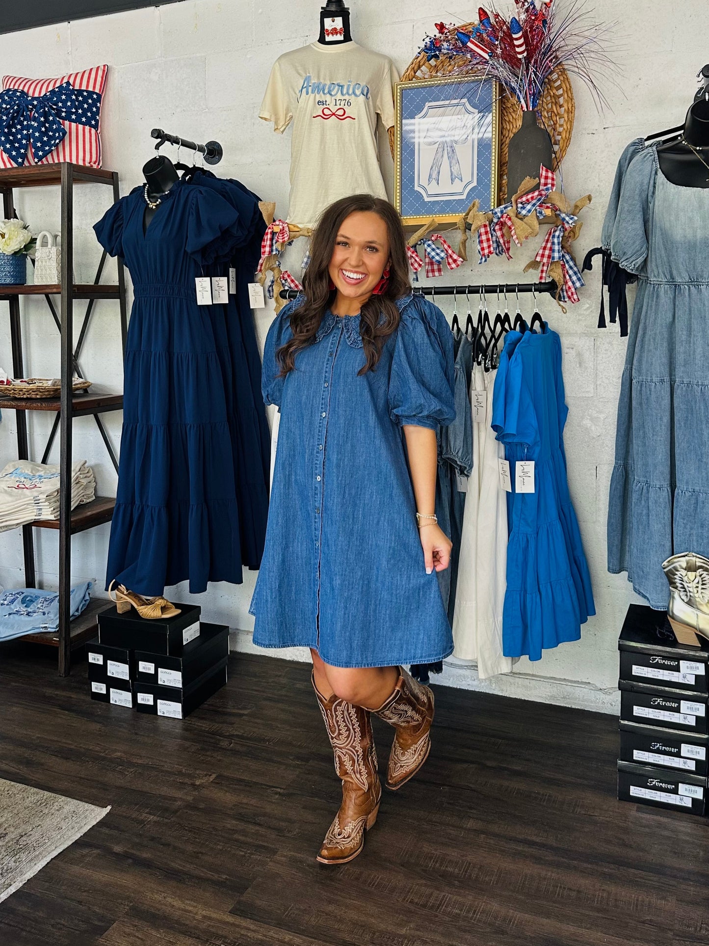 The Magnolia Mae Denim Collar Button Dress