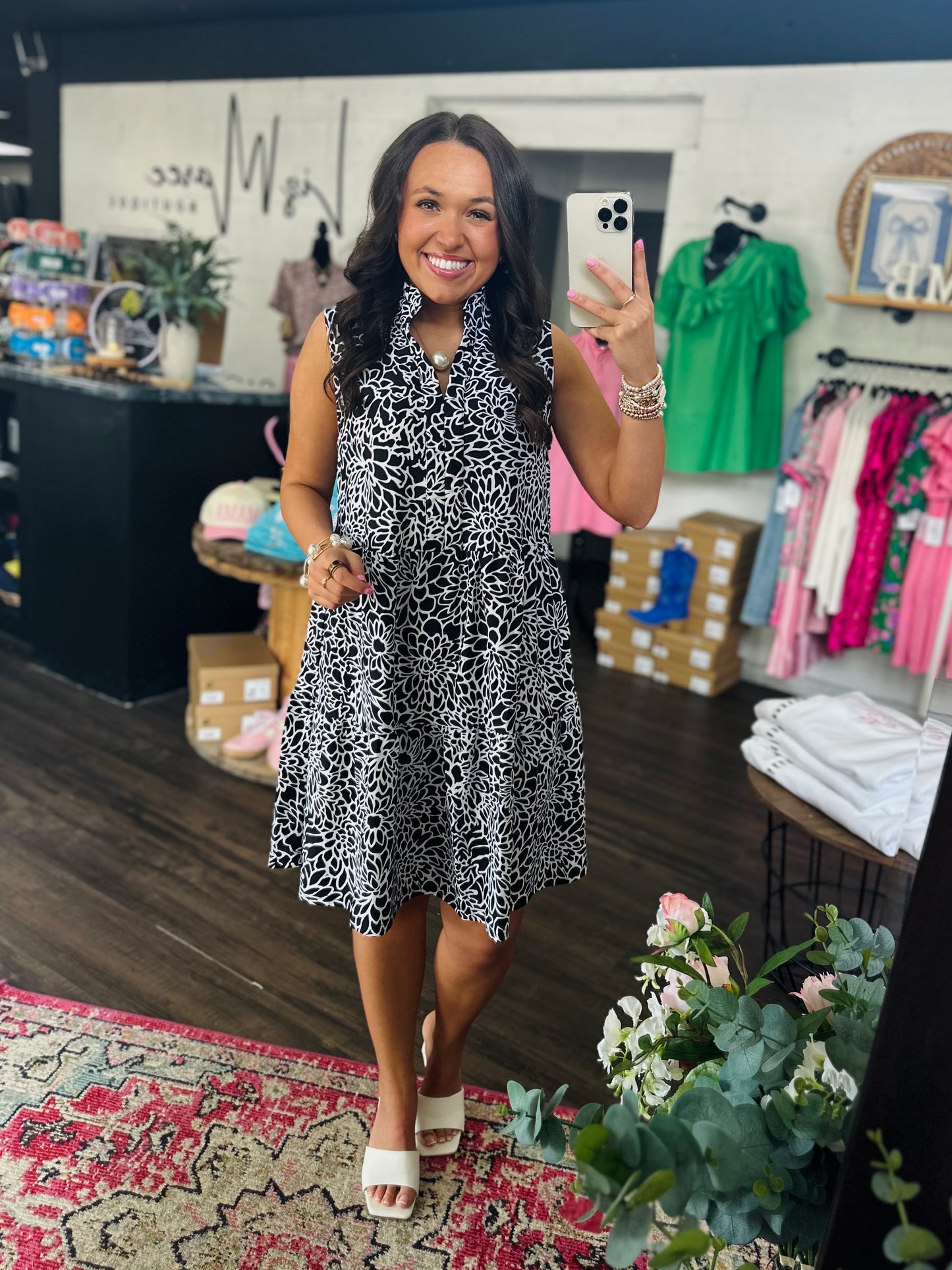 The Maia Black Floral Tiered Sleeveless Dress