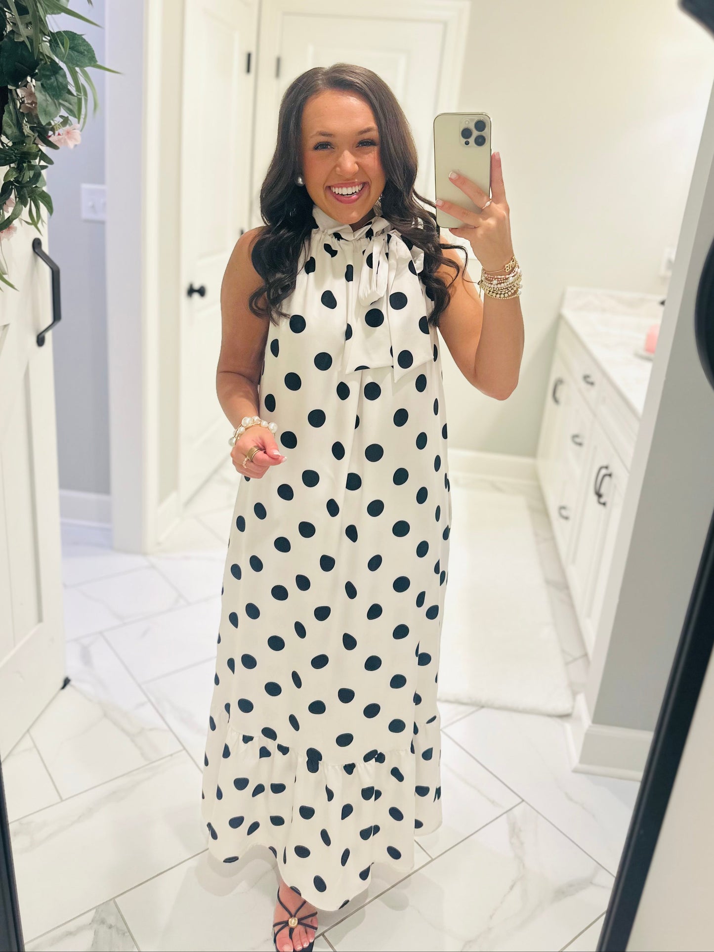 The Belle White + Black Polka Dot Maxi Dress