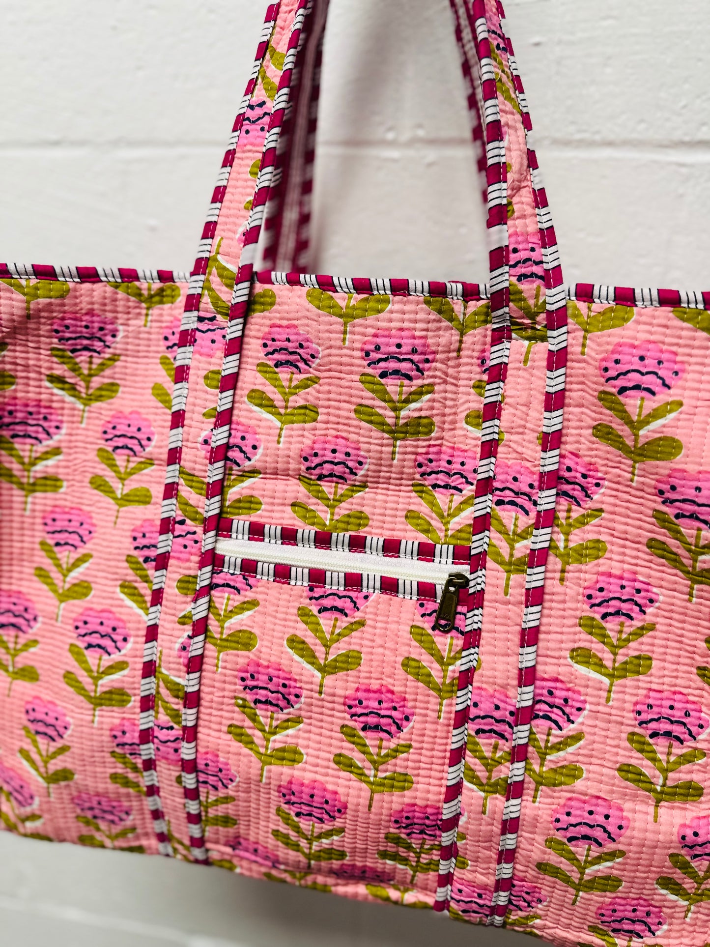 The Magenta & Green Floral Quilted Tote Bag