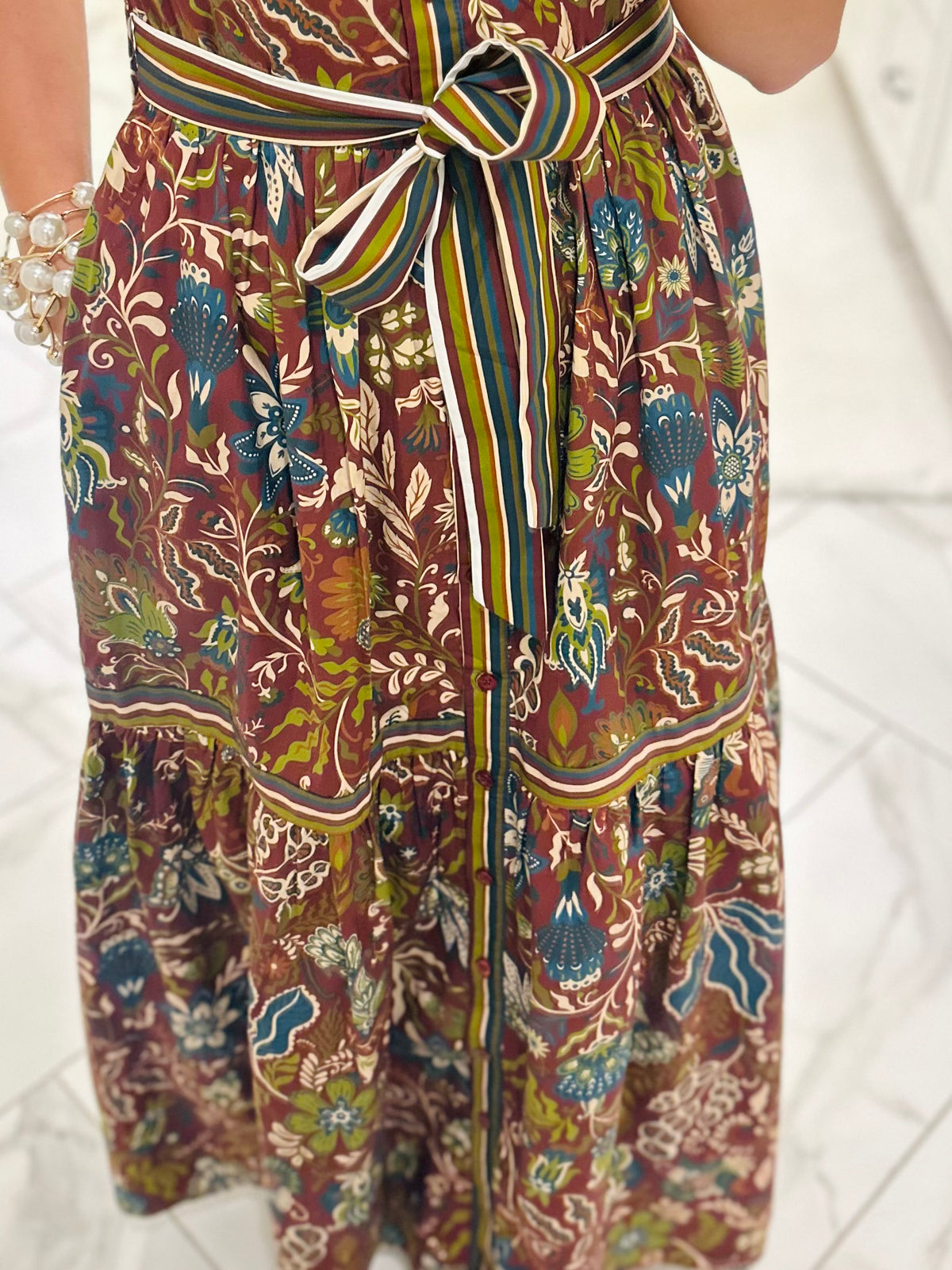 The Wren Burgundy Floral Maxi Dress