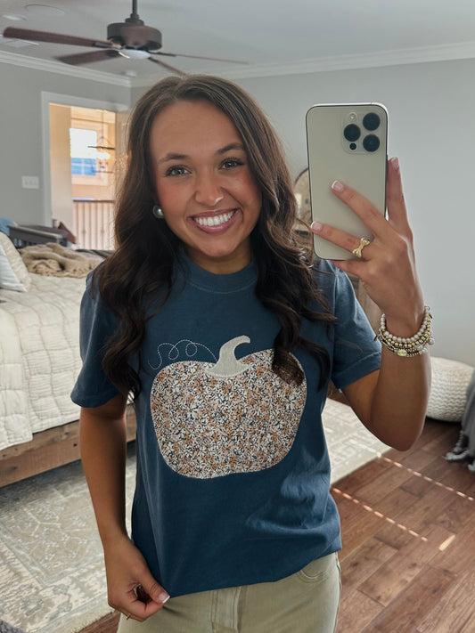 The Fall Floral Pumpkin Embroidered Tee