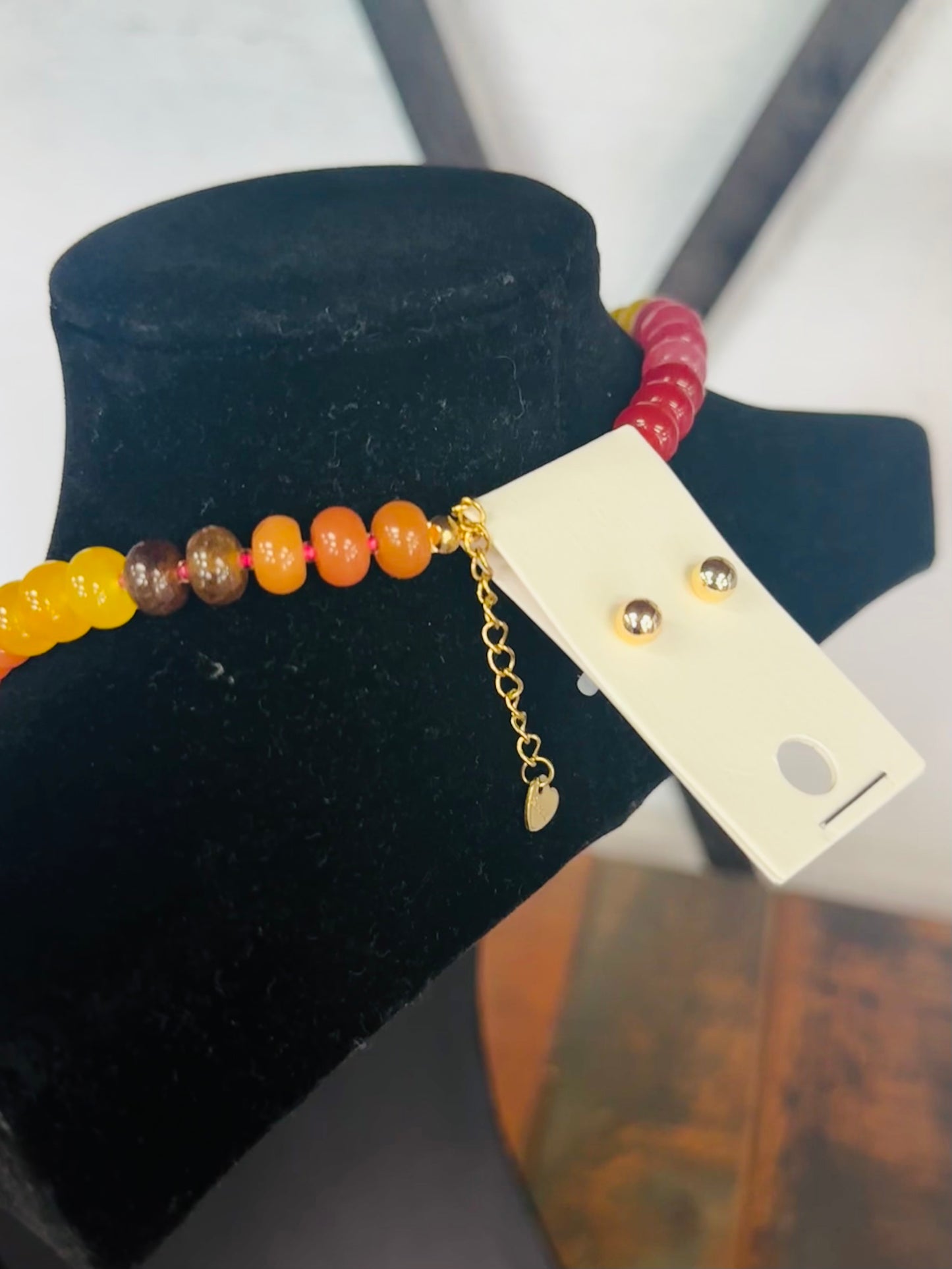 Red Multi Rondelle Stone Necklace