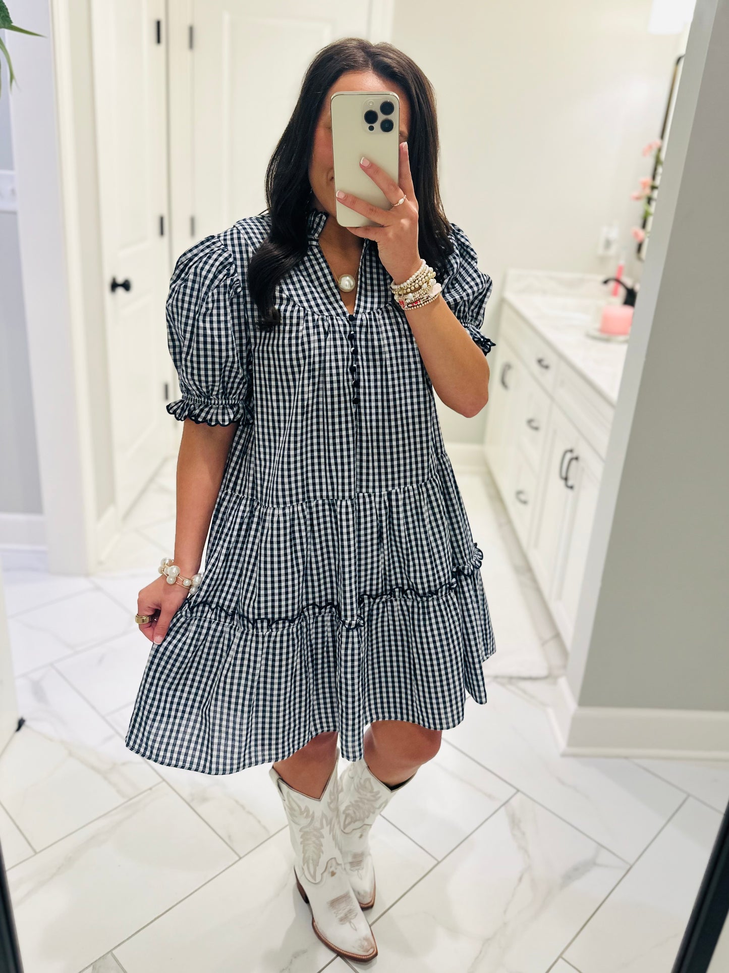 The Dixie Navy Gingham Dress