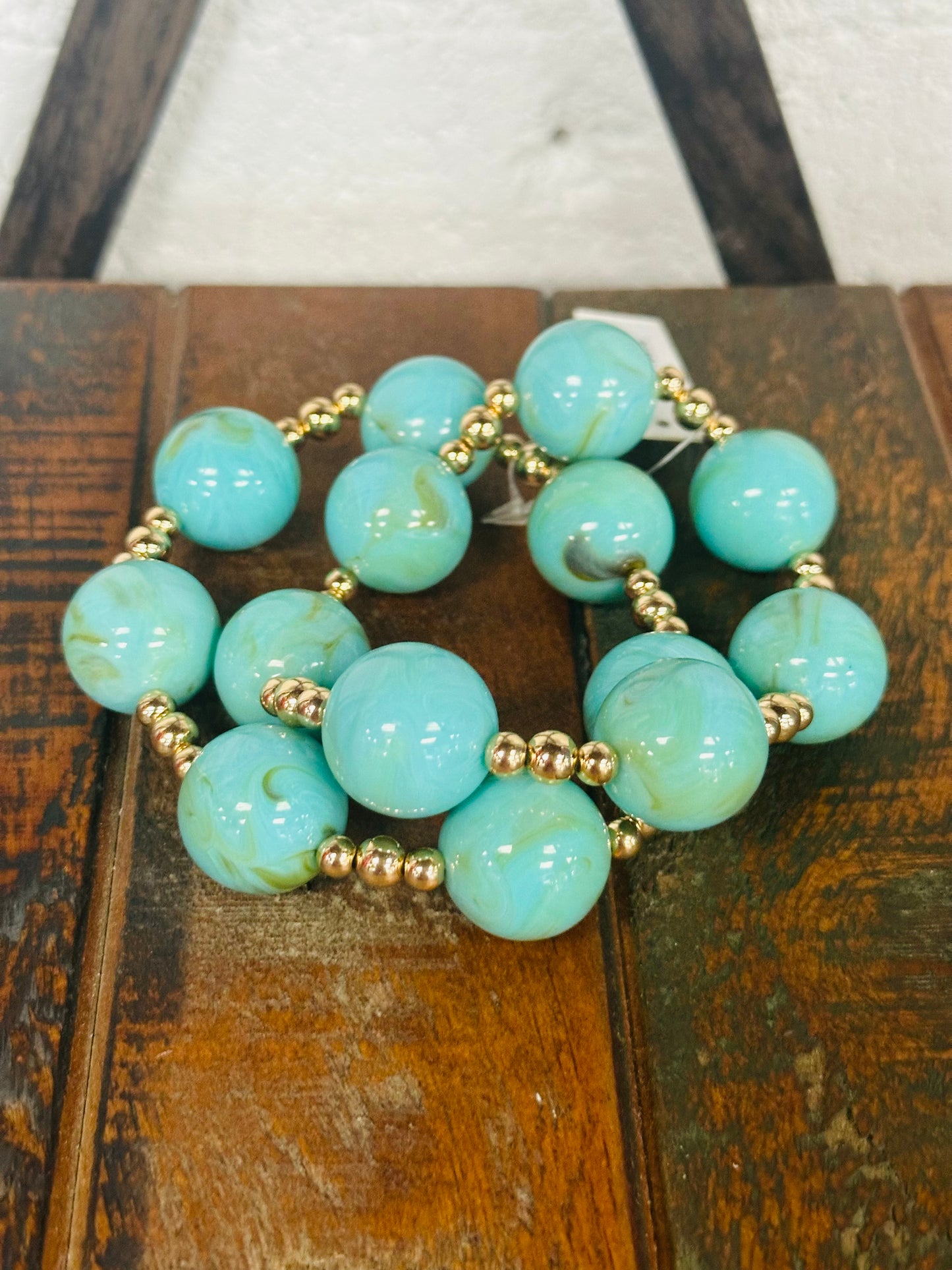 Turquoise + Gold Marble Ball Bracelet Set