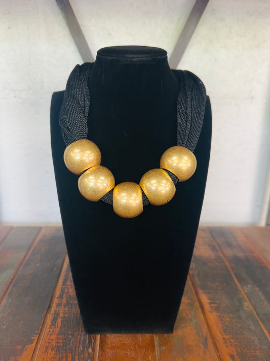 Black Mesh Fabric Statement Necklace