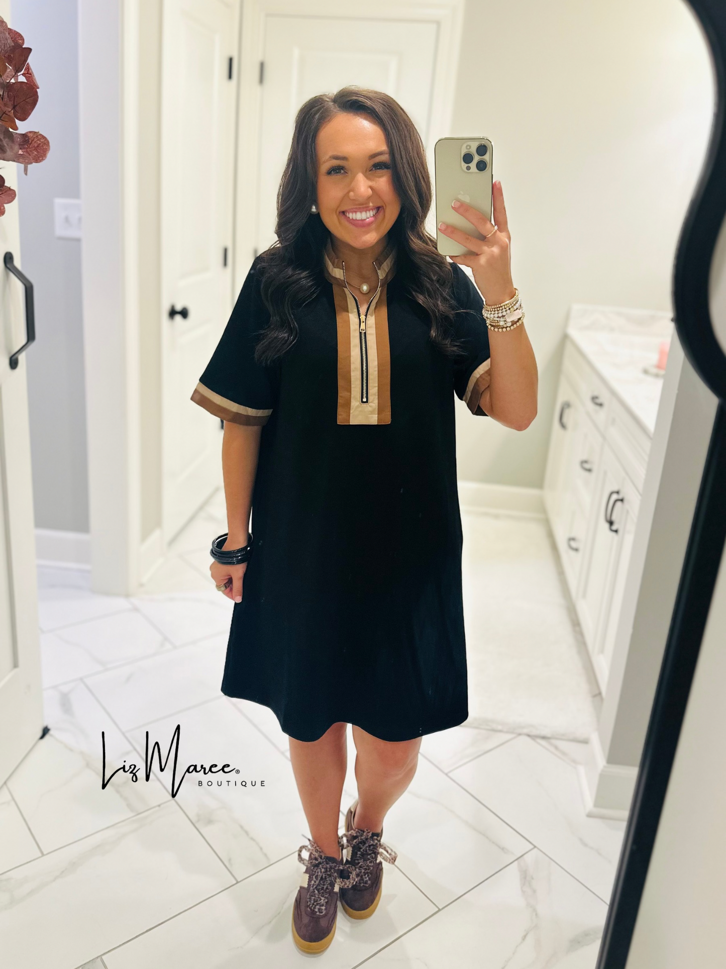 The Beverly Black Quarter Zip Dress
