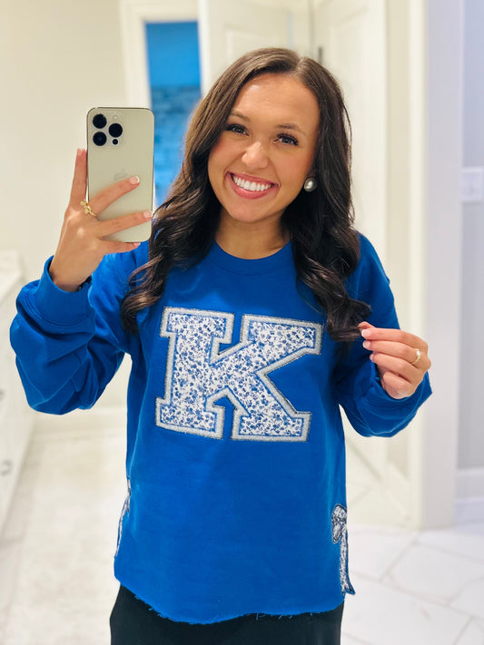 The Kentucky Glitter Embroidered Bow Side Sweatshirt