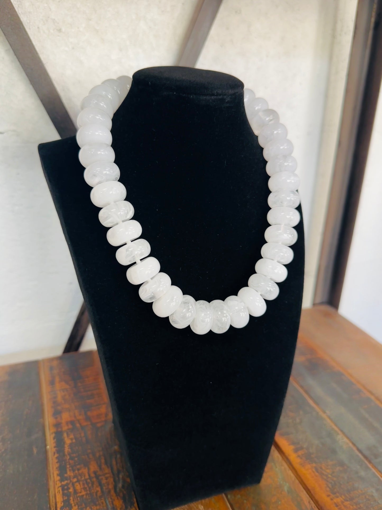 White Chunky Marble Bead Necklace