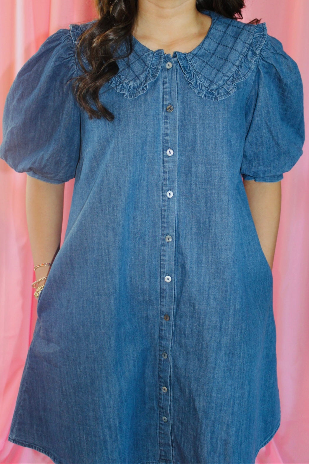 The Magnolia Mae Denim Collar Button Dress