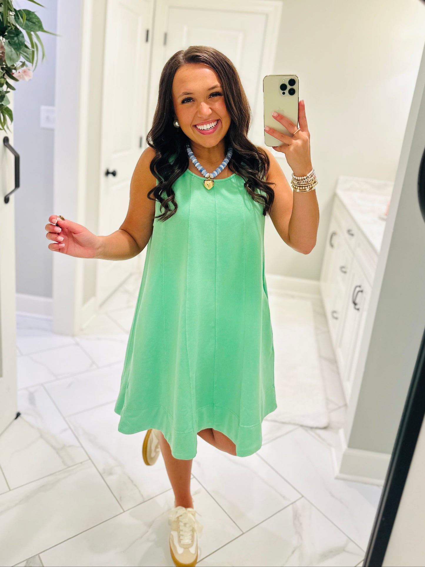 The Lula Lime Green Sleeveless Washed Swing Dress
