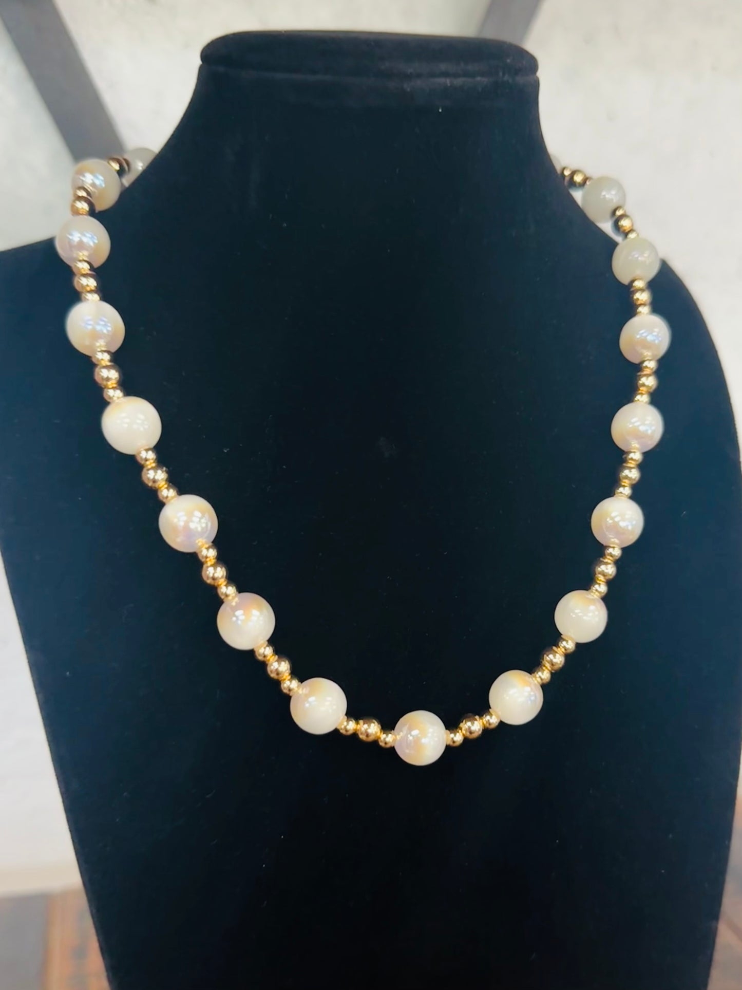 White + Gold Bead Ball Necklace