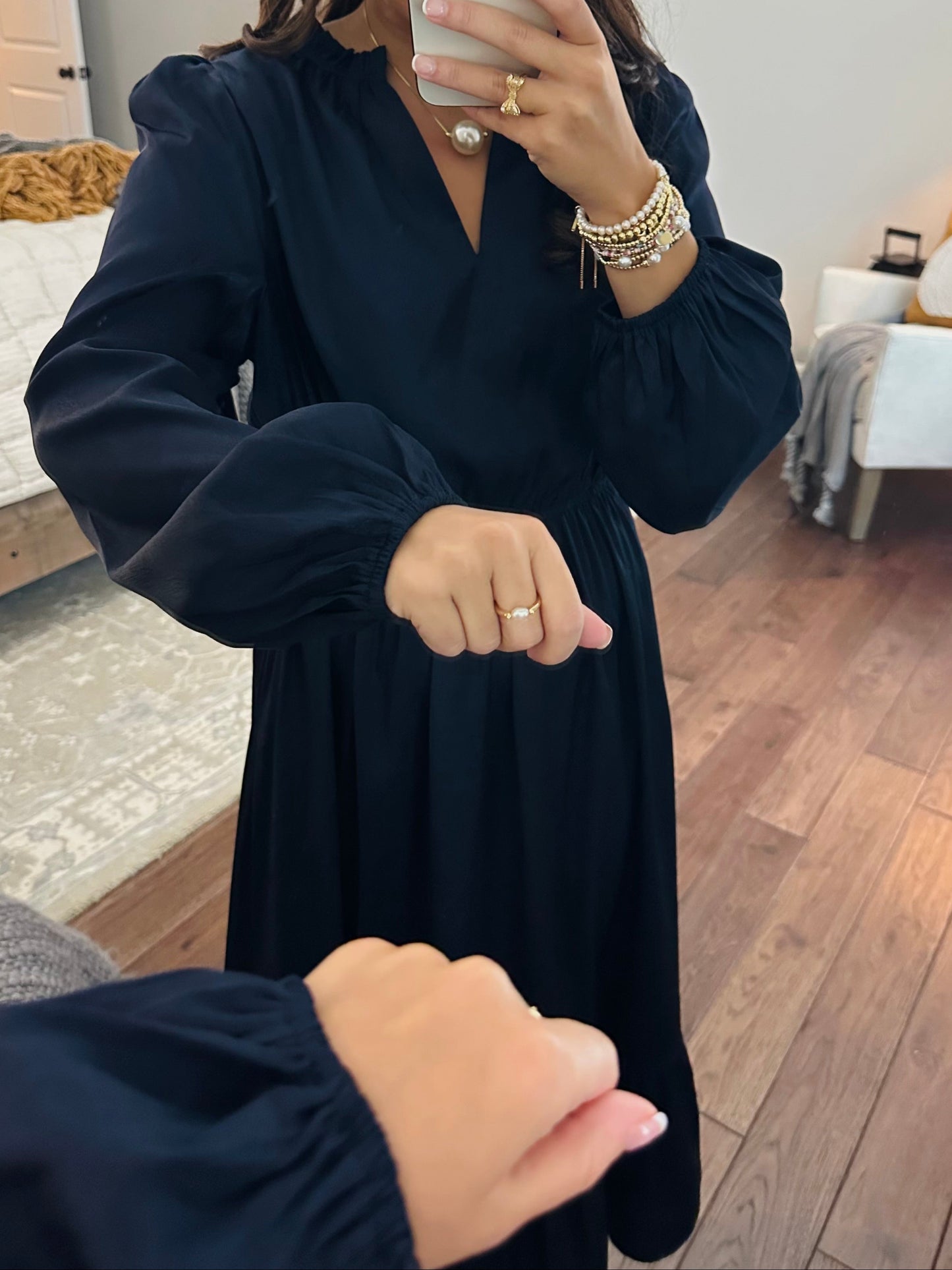 The Navy Satin Midi Dress