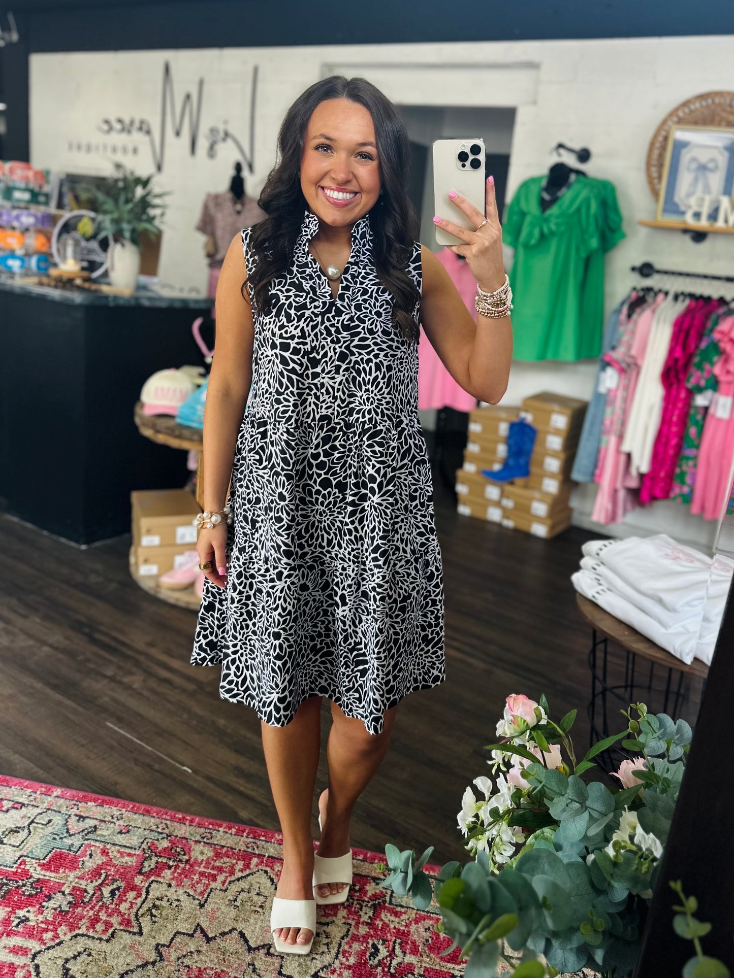 The Maia Black Floral Tiered Sleeveless Dress