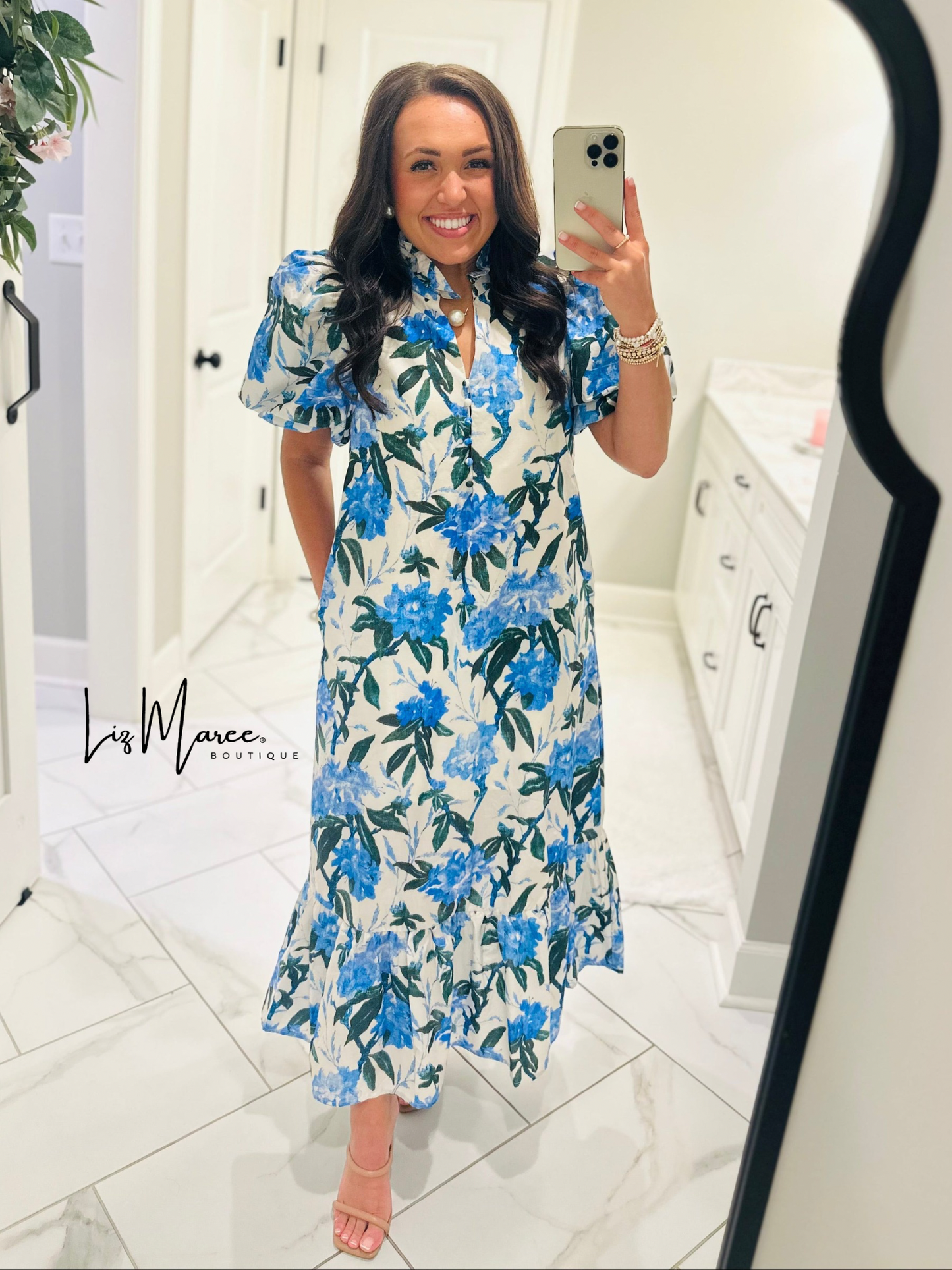 The Jane Blue Floral Midi Dress