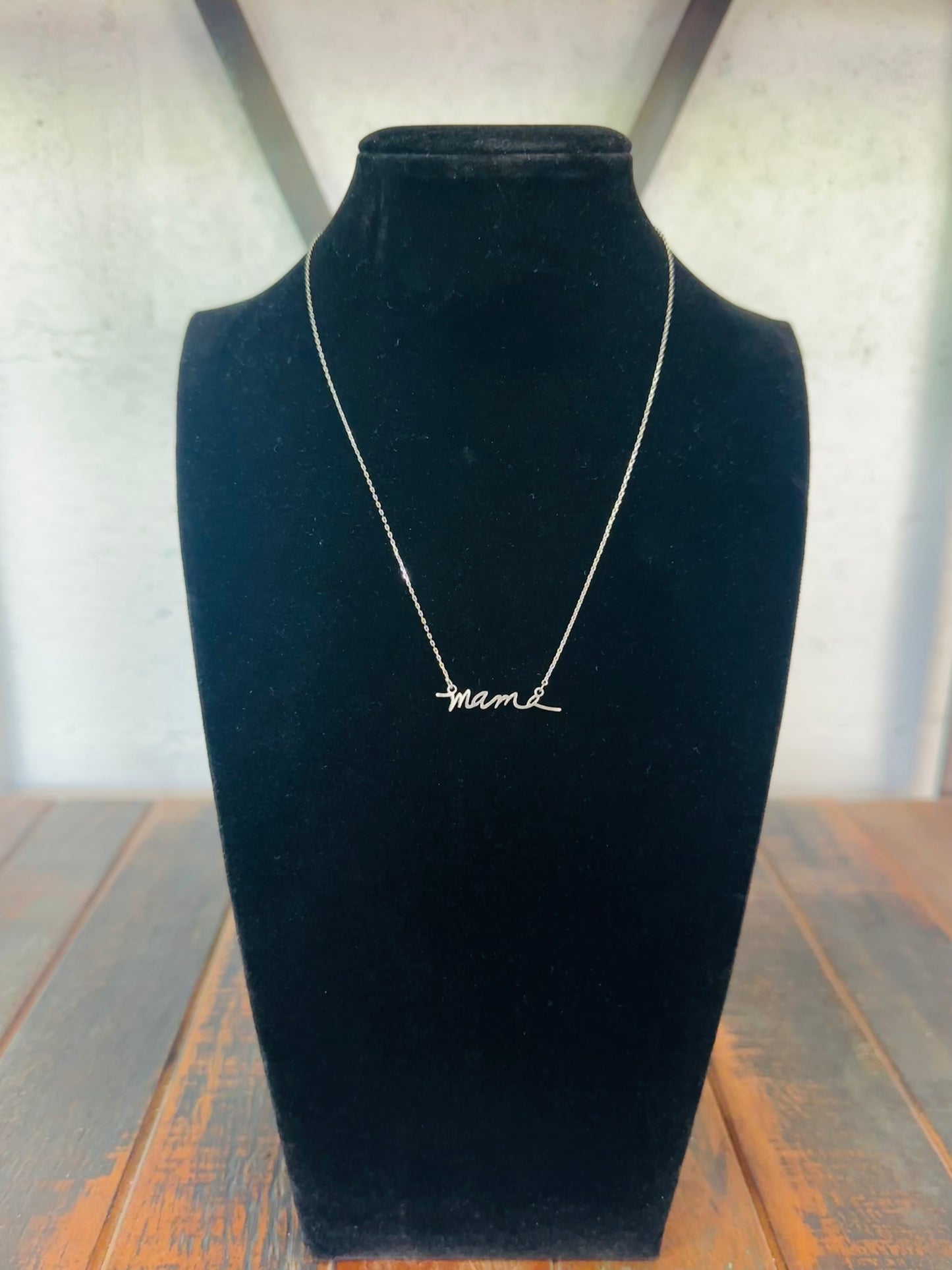 Silver Mama Script Dainty Necklace