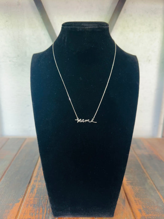 Silver Mama Script Dainty Necklace
