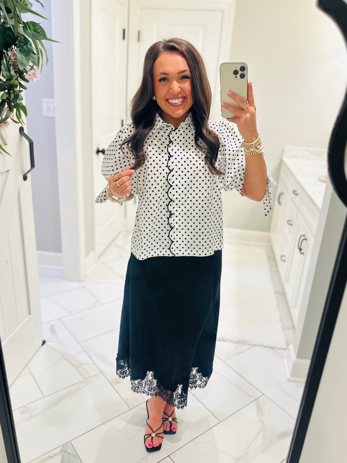 The Tess Black + White Polka Dot Top