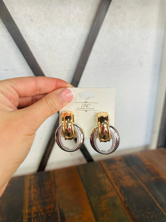 Two Tone Textured Dangle Earring