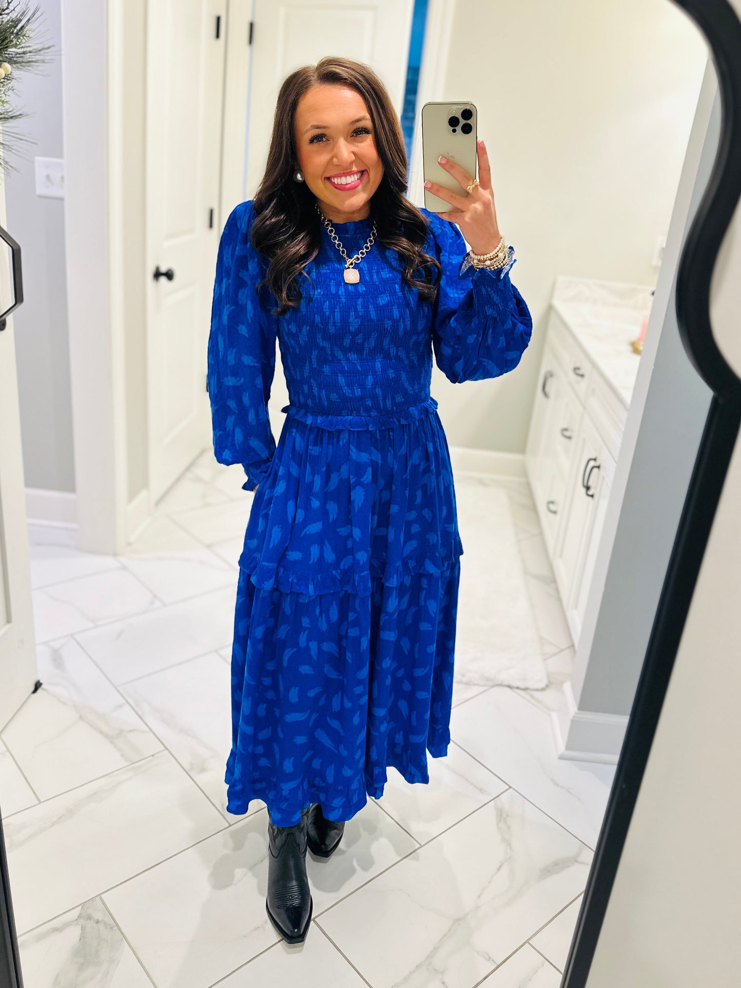 The Darya Cobalt Blue Smocked Midi Dress