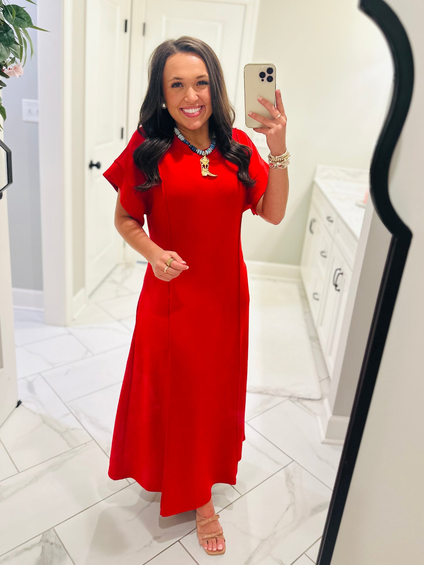 The Jess Red Knit Midi Dress