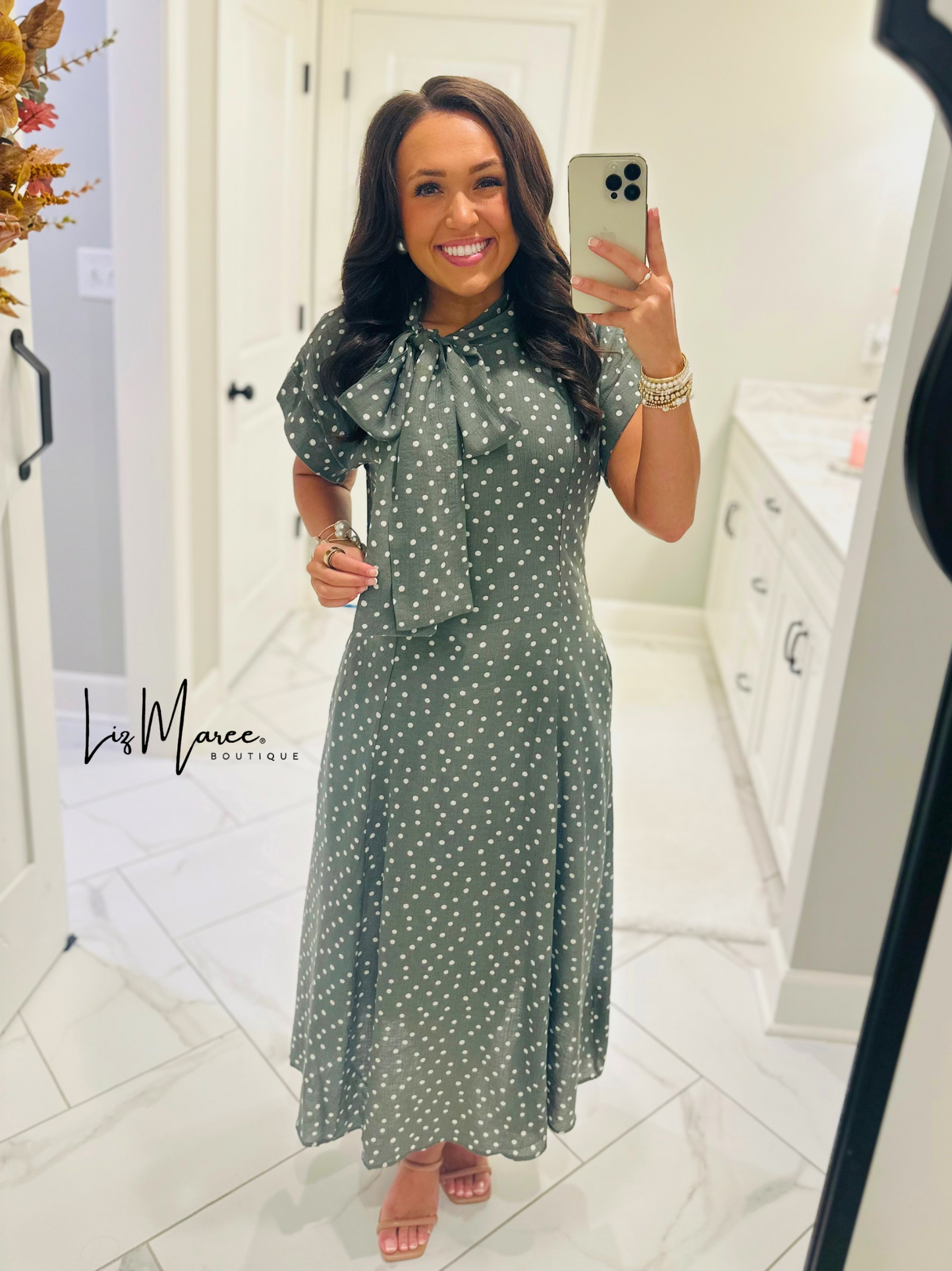 The Margo Olive Polka Dot Midi Dress