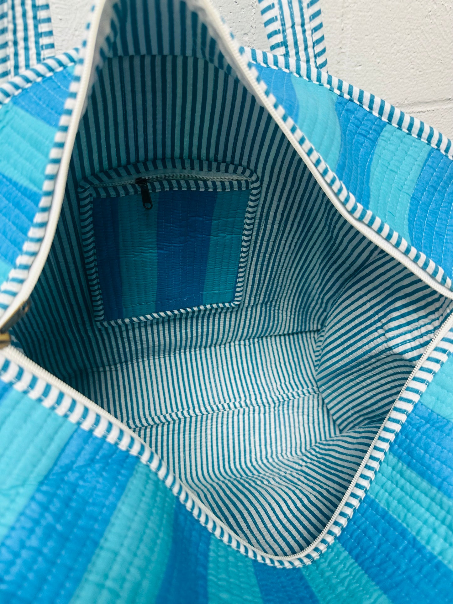 The Blue Oasis Striped Quilted Tote Bag