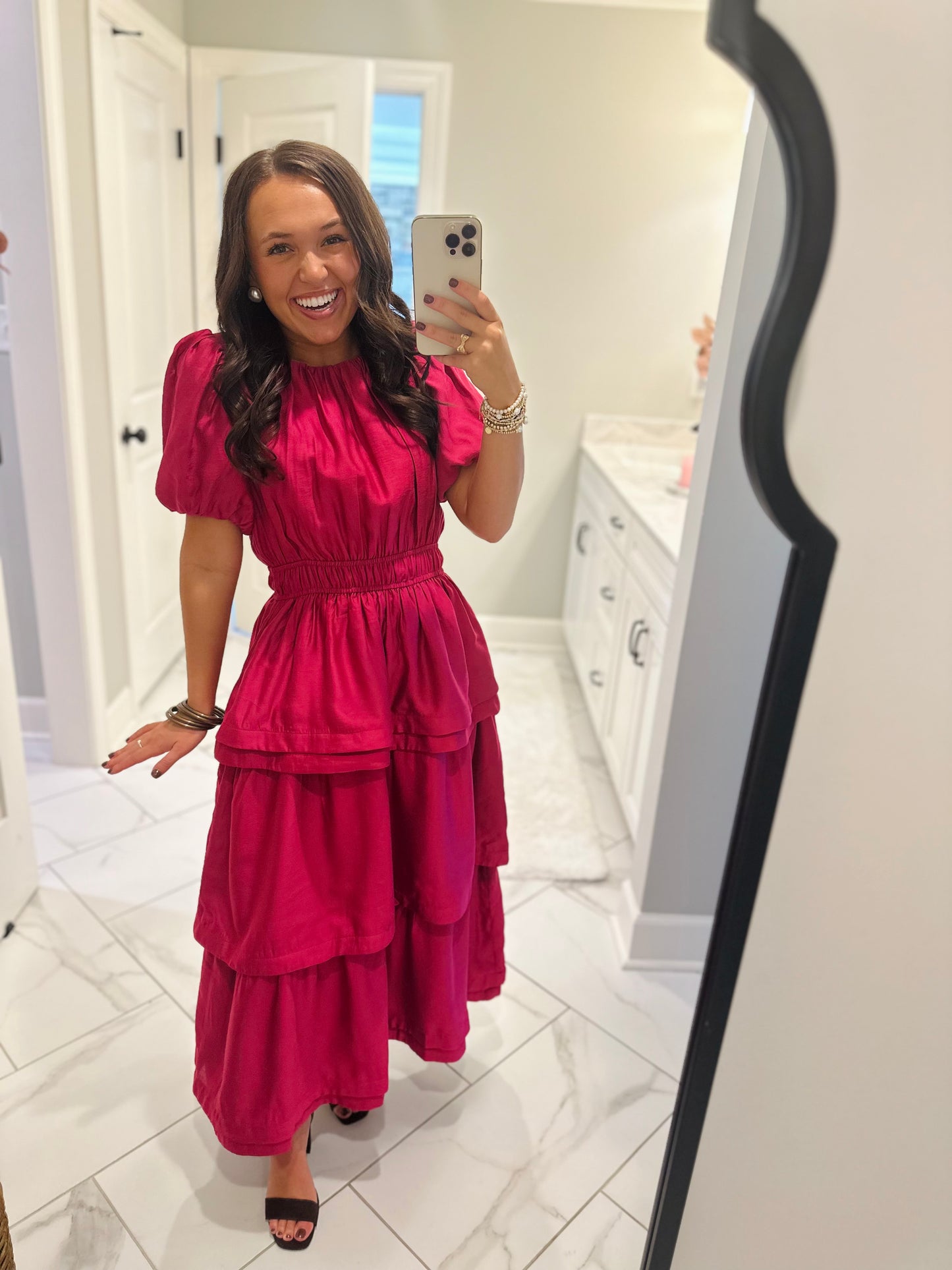 The Sophia Magenta Pink Ruffle Tiered Maxi Dress