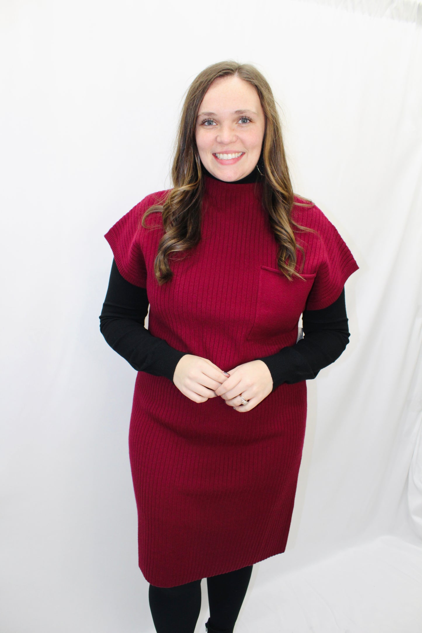 Maroon Ribbed Sweater Dress