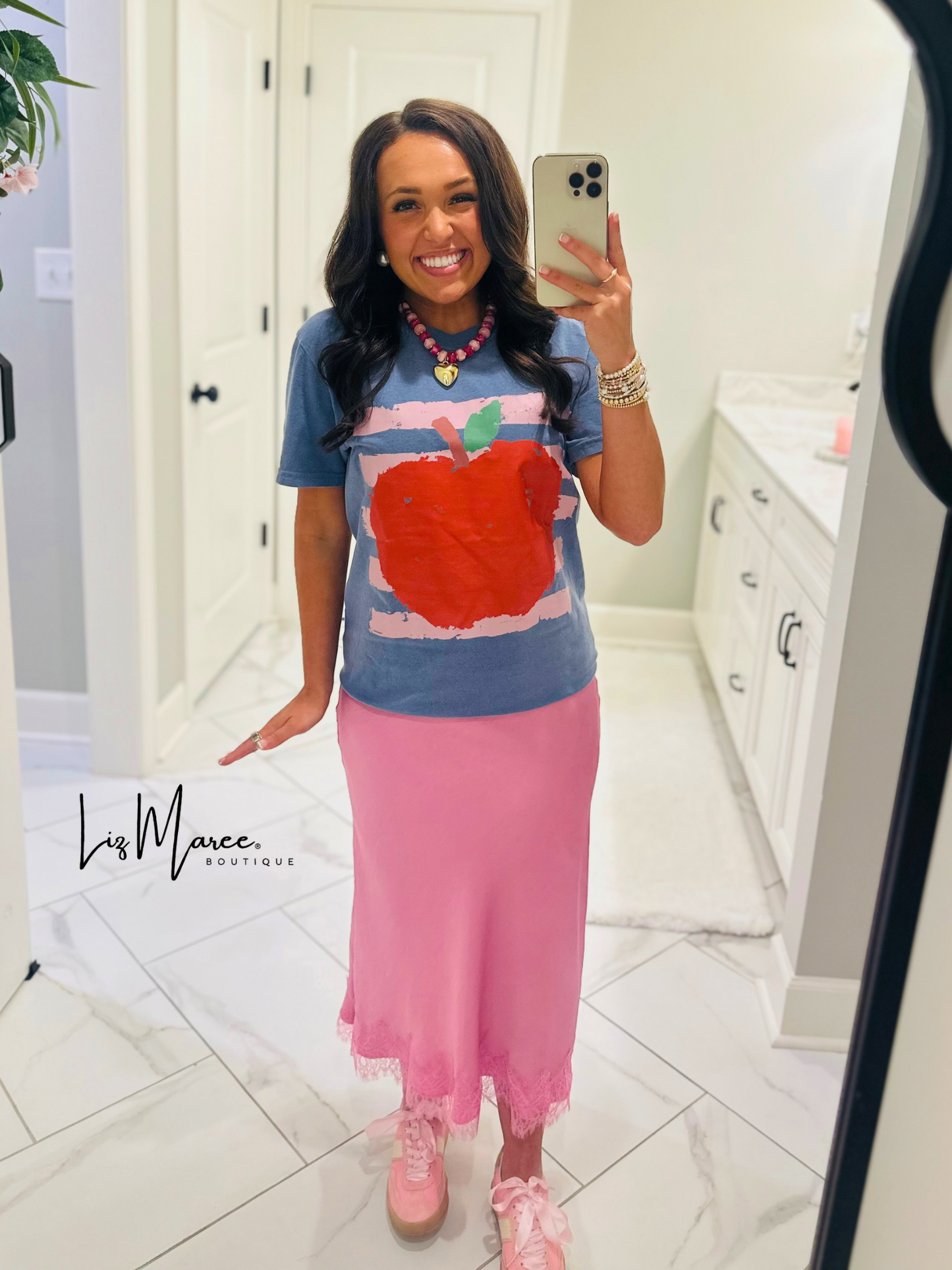 The Apple Pink Stripe Graphic Tee