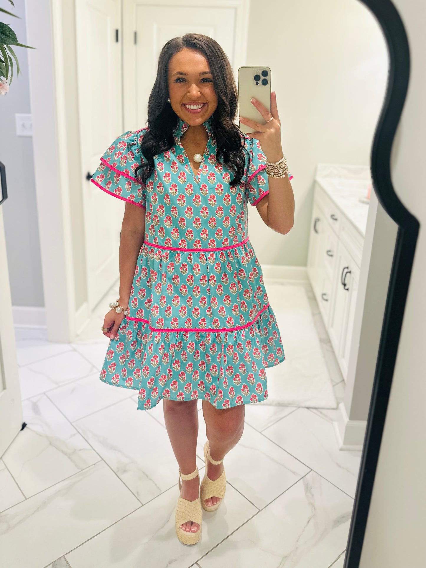 The Valerie Green + Pink Floral Dress