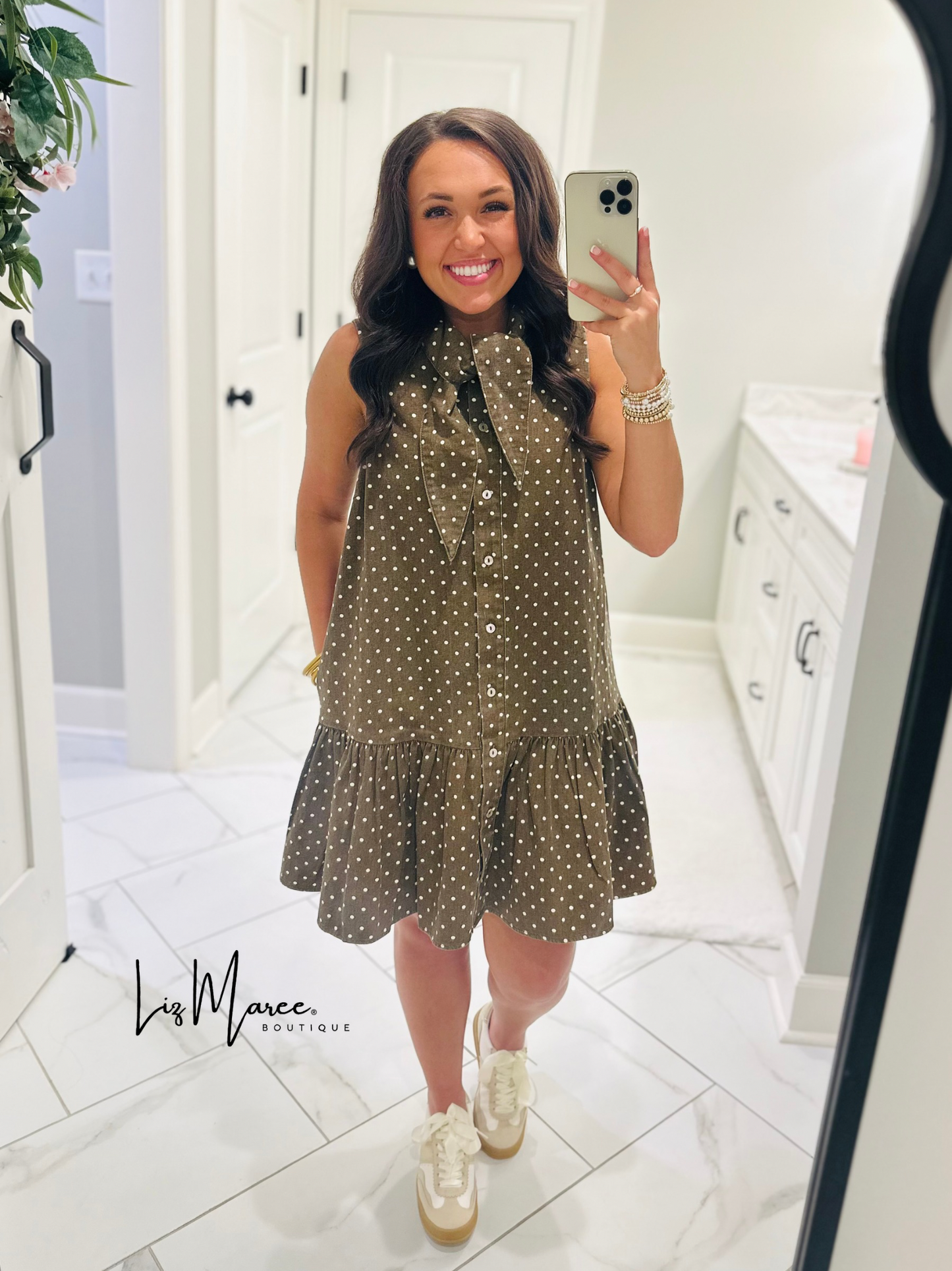 The Stella Brown Polka Dot Denim Dress
