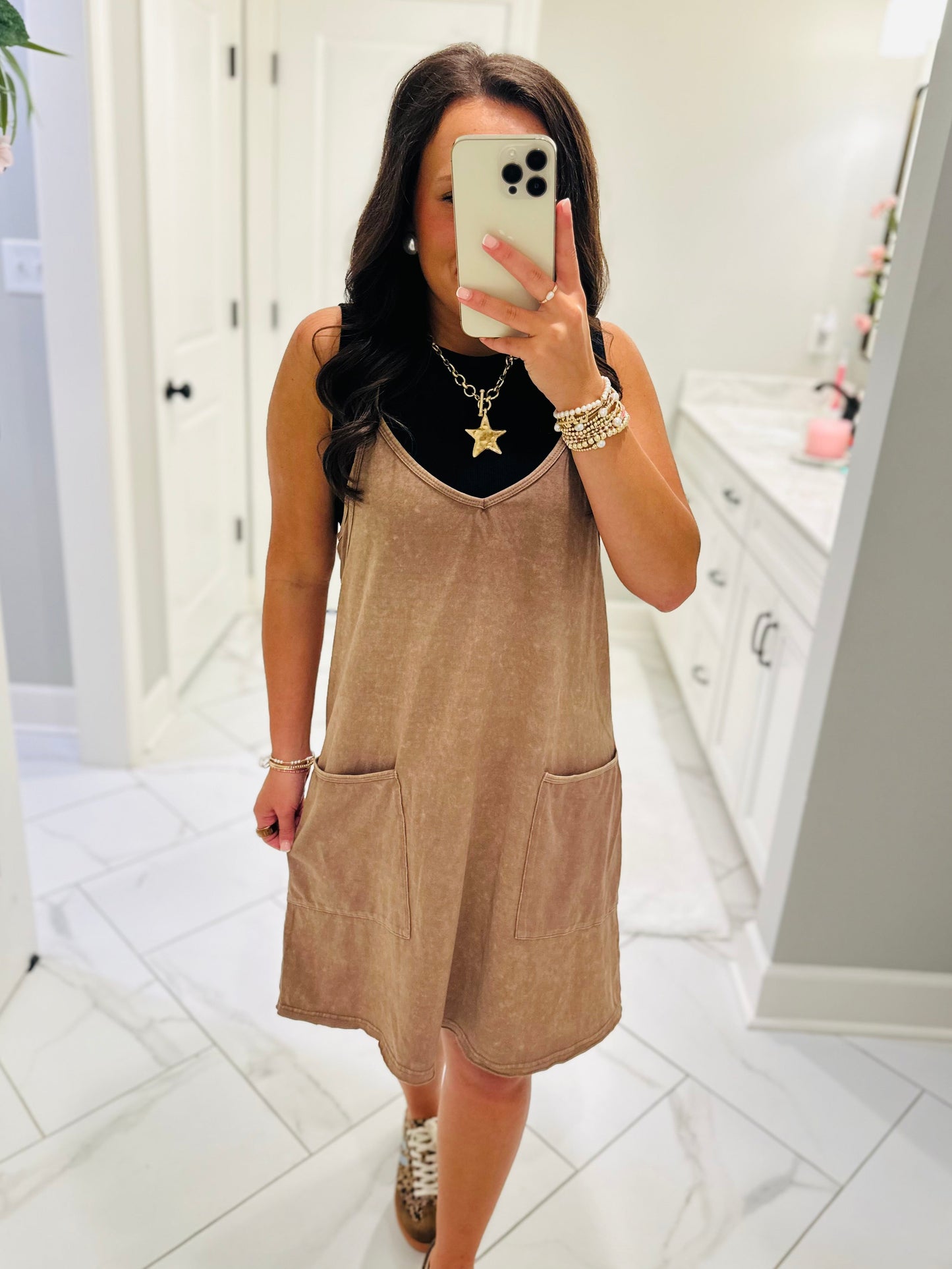 The Rhea Mineral Wash Tennis Dress - Latte