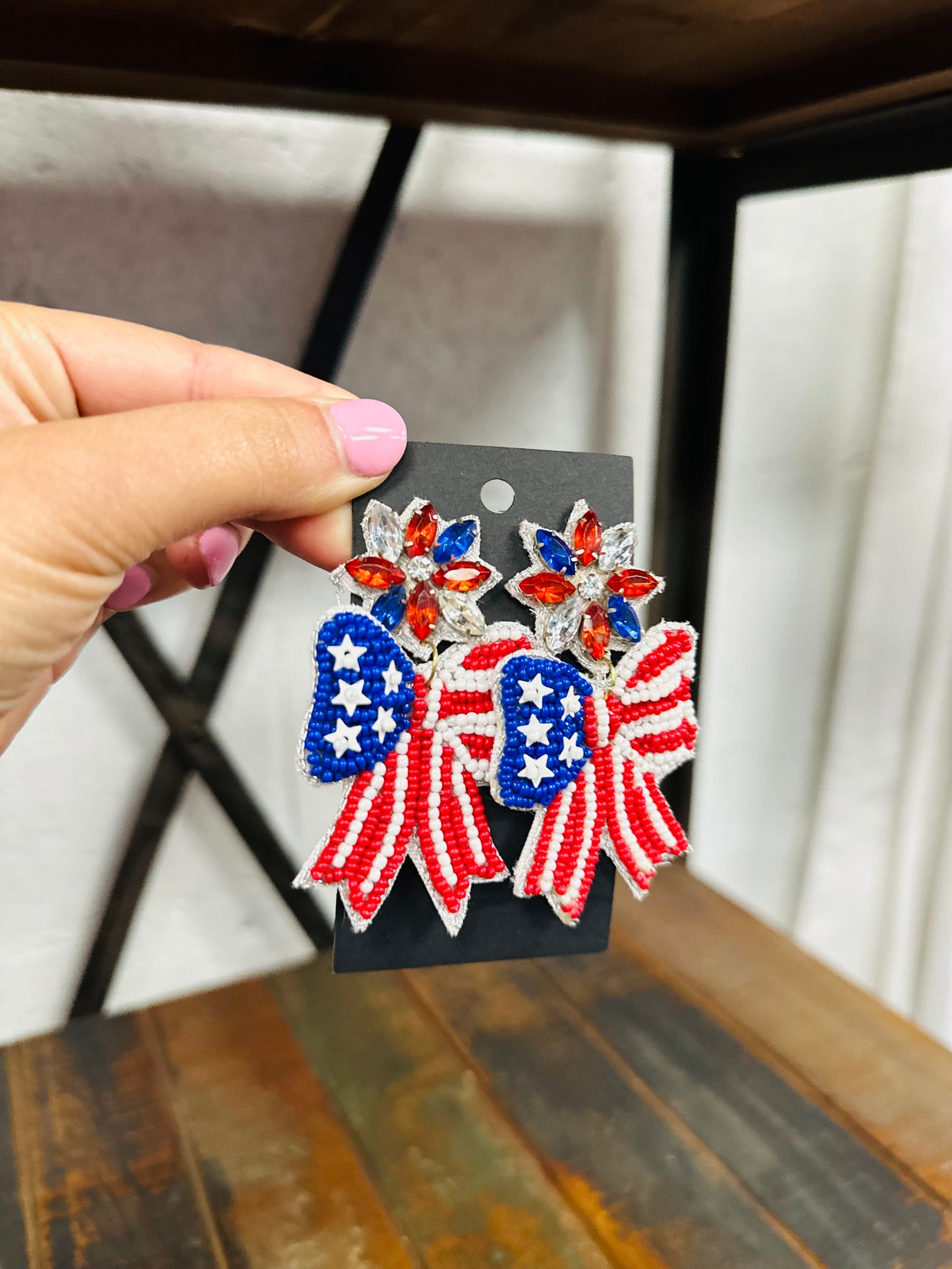 Patriotic Bow Beaded Earring