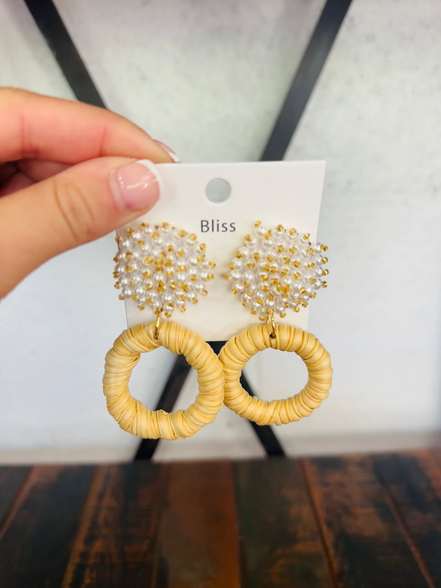 Pearl Cluster Rattan Wrap Dangle Earring