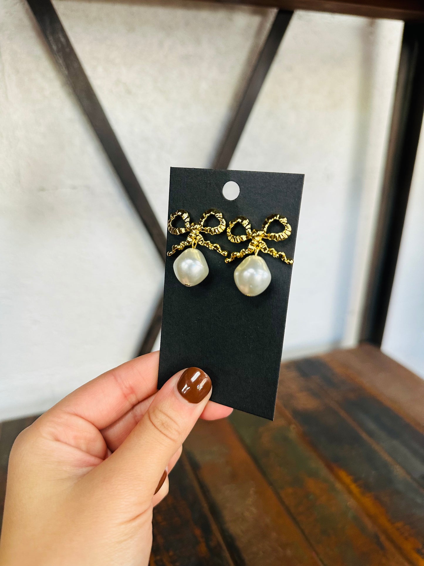 Dangle Pearl Bow Earrings