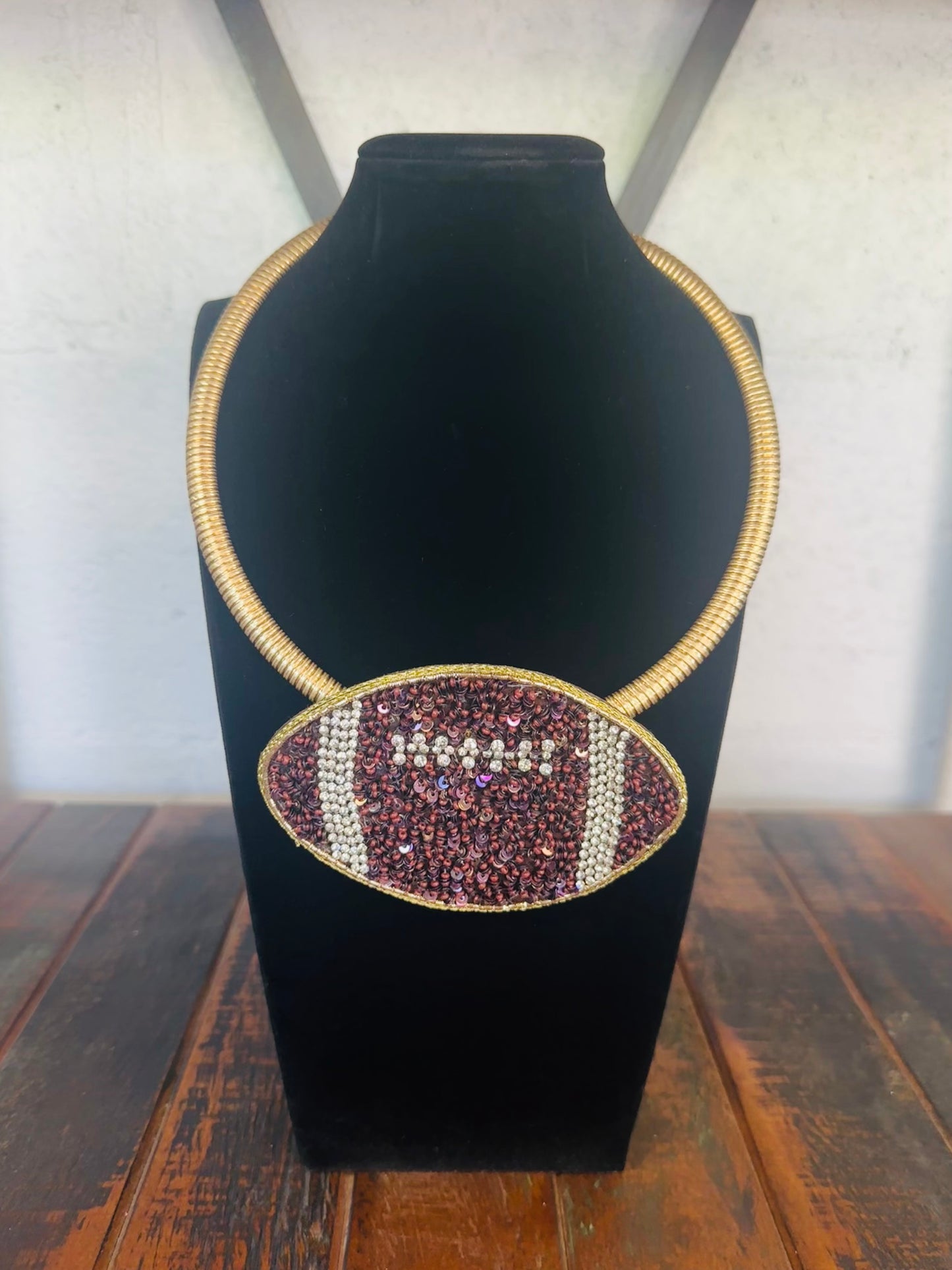 Brown Beaded Football Collar Necklace