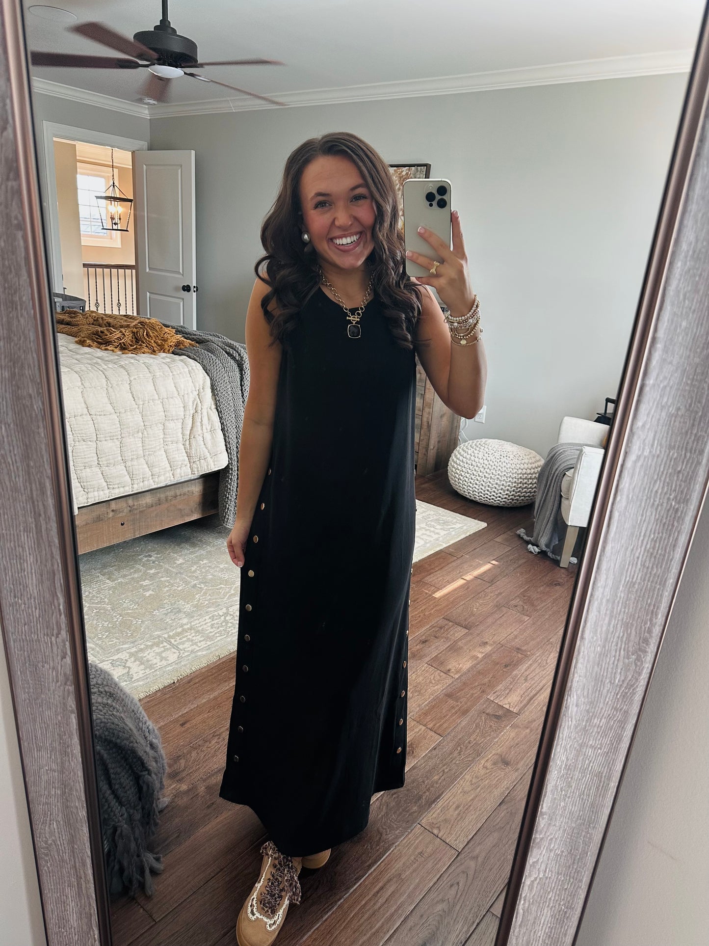 The Brooke Black Ribbed Midi Dress