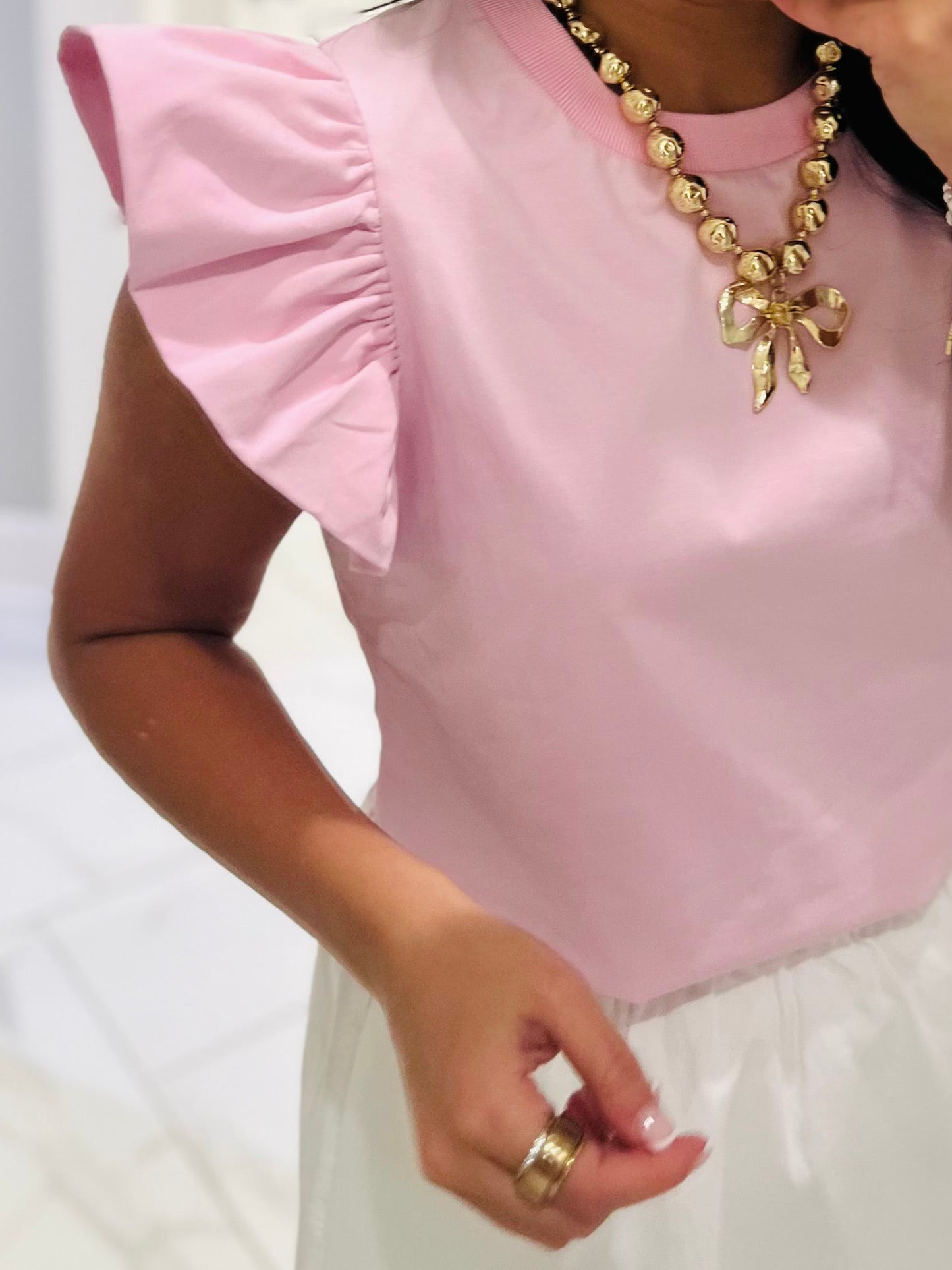 The Tillie Baby Pink Ruffled Sleeve Top