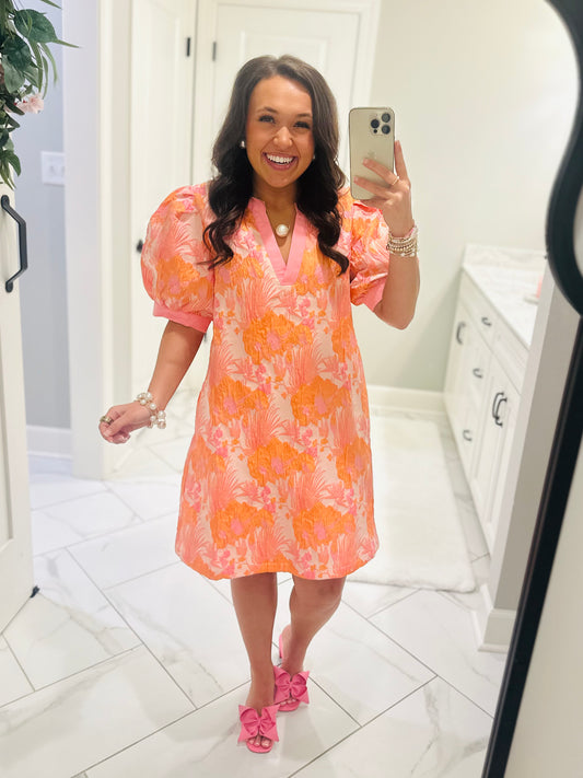 The Summer Peach Mix Floral Jacquard Dress