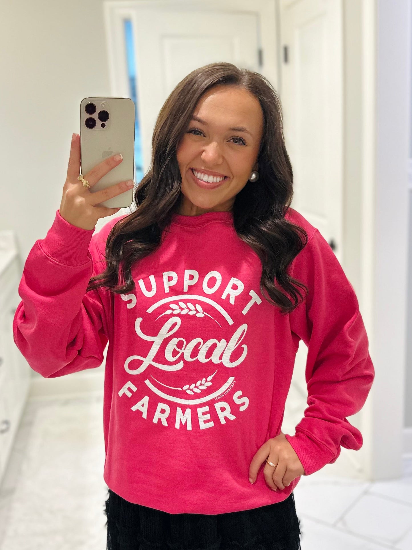 The Support Local Farmers Hot Pink Crewneck